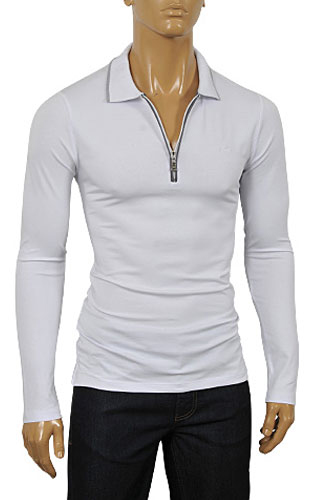 ARMANI JEANS Men's Zip Up Cotton Shirt In White #227 - Click Image to Close