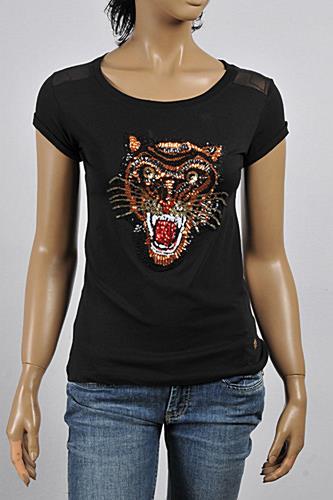 ROBERTO CAVALLI Ladies Angry Tiger Embroidery Top #175 - Click Image to Close