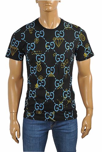 GUCCI cotton T-shirt with GG print in navy blue #242 - Click Image to Close