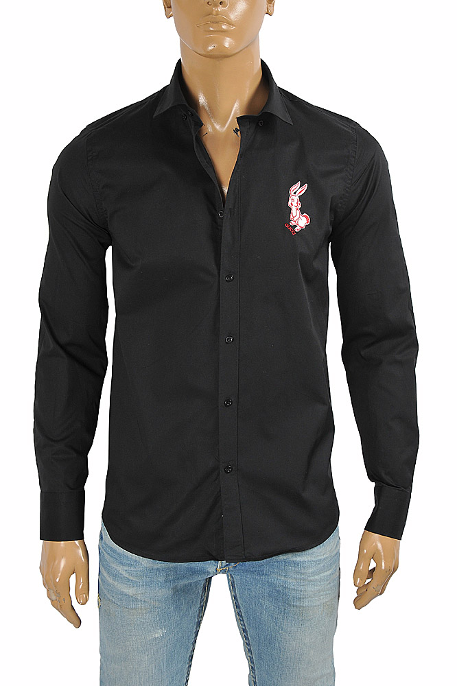 GUCCI men's dress shirt with front bunny embroidery 399
