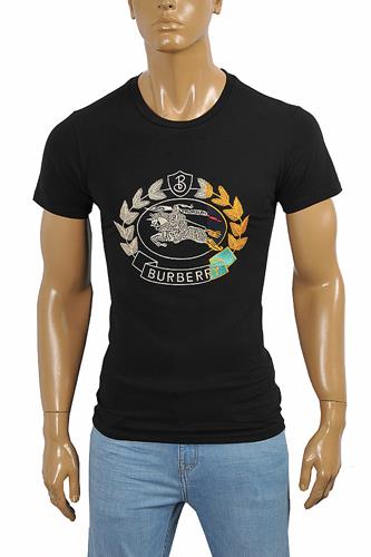 BURBERRY Men's Cotton T-Shirt In Black With Front Embroidery 255 - Click Image to Close