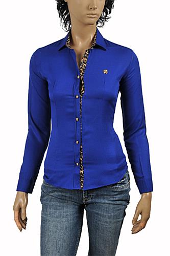 ROBERTO CAVALLI Ladies' Dress Shirt/Blouse In Royal Blue #367 - Click Image to Close