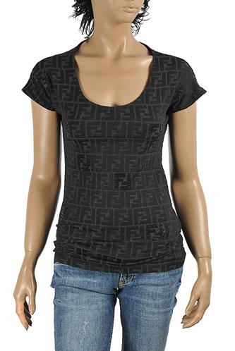 FENDI open neck women's cotton top FF logo details 46 - Click Image to Close