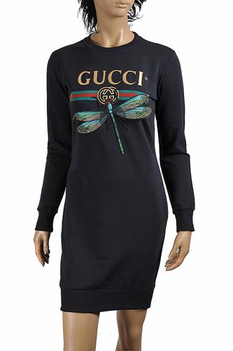 GUCCI cotton long dress with front dragonfly appliquÃ© 397 - Click Image to Close