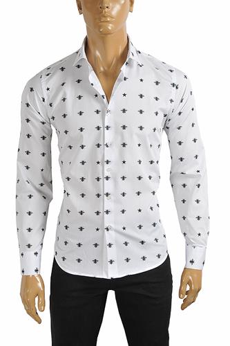 GUCCI Men's Dress shirt with bee print in white color 392 - Click Image to Close