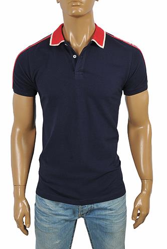 GUCCI men's cotton polo with GUCCI stripe navy blue color #388 - Click Image to Close