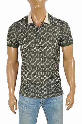 GUCCI men's cotton polo with signature interlocking GG logo de - Click Image to Close