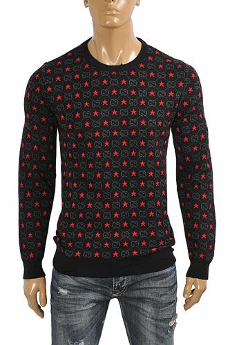 GUCCI Men's Stripe Knitted Black Sweater With GG Logo 111 - Click Image to Close