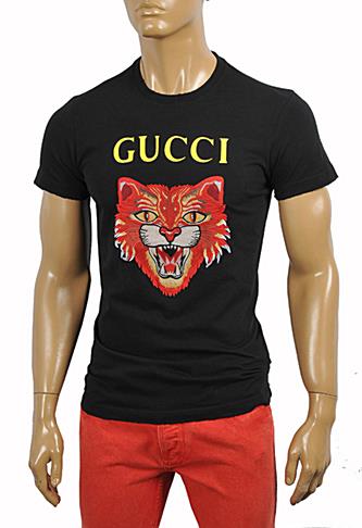 GUCCI Cotton T-Shirt with Angry Red Cat Embroidery #221