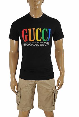 GUCCI cotton T-shirt with front print in royal black 264 - Click Image to Close