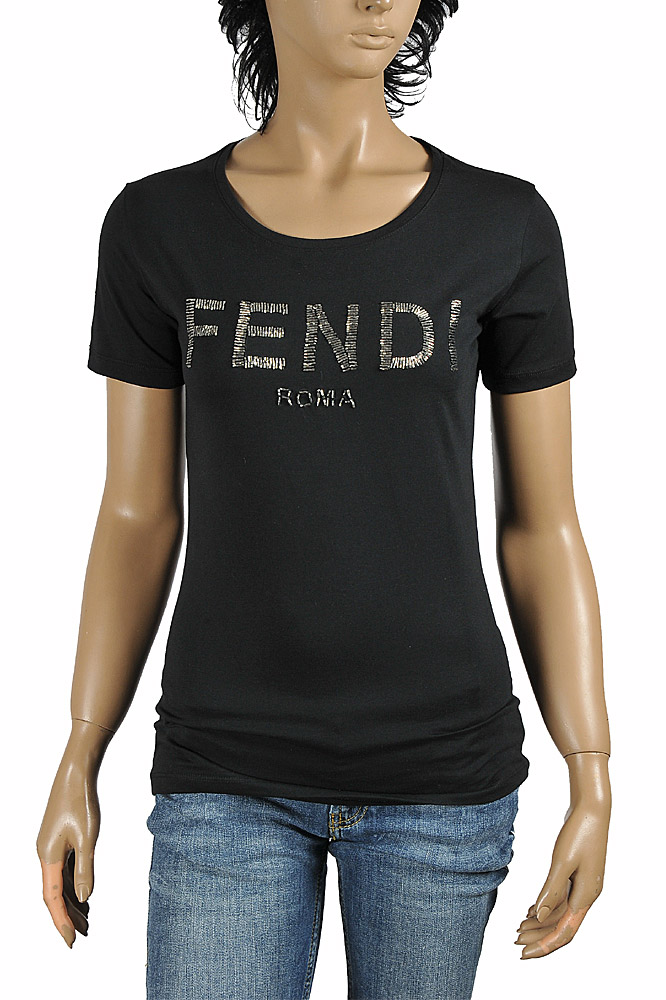 FENDI women's cotton T-shirt with front logo appliquÃ© 40