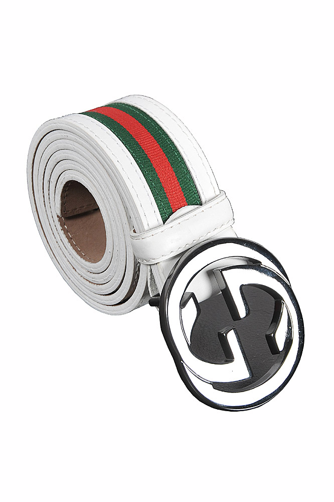 GUCCI GG leather buckle belt with red and green stripe 75