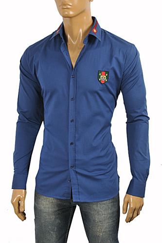 GUCCI Men's Button Front Dress Shirt in Blue #362