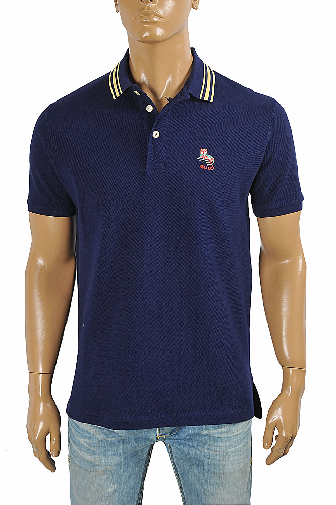 GUCCI Men's cotton polo with cat embroidery 421