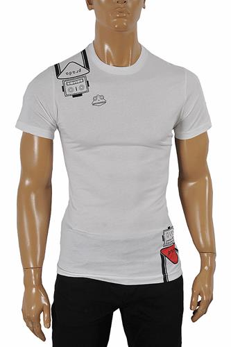 PRADA Men's cotton T-shirt with print in white 107 - Click Image to Close