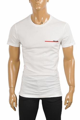 PRADA Men's cotton t-shirt with front logo appliquÃ© 110 - Click Image to Close