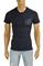 Mens Designer Clothes | PRADA Men's Short Sleeve Fitted Tee In Navy Blue #90 View 2